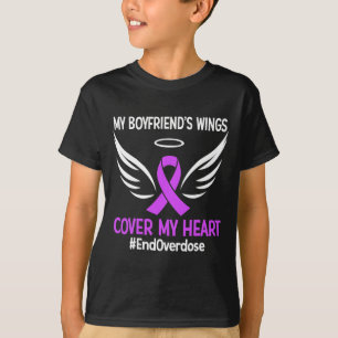 My Boyfriend's Wings Cover My Heart Purple Ribbon T-Shirt