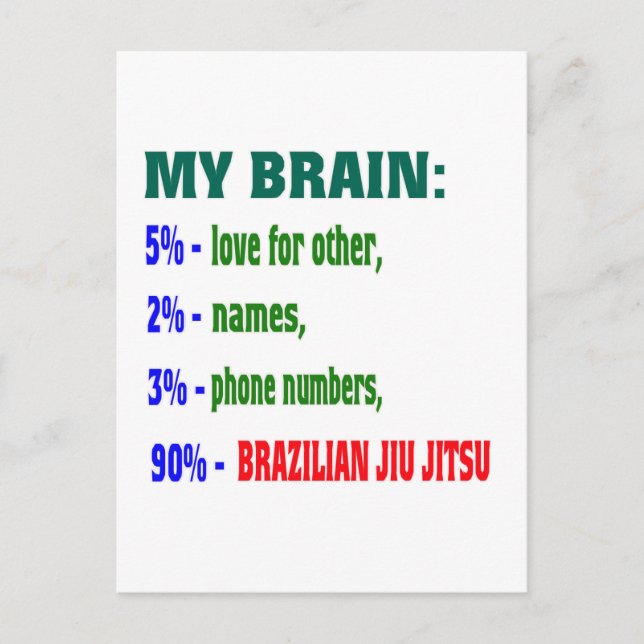 My Brain 90 % Brazilian Jiu Jitsu. Postcard (Front)
