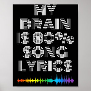 My Brain Is 80% Song Lyrics Funny Music Lover  Poster