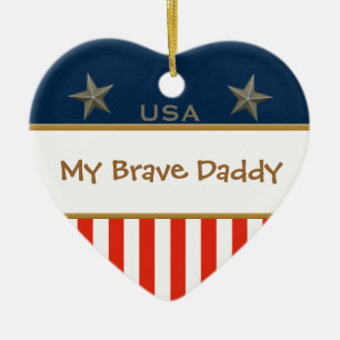 My Brave Daddy Patriotic Heart Frame Ceramic Tree Decoration
