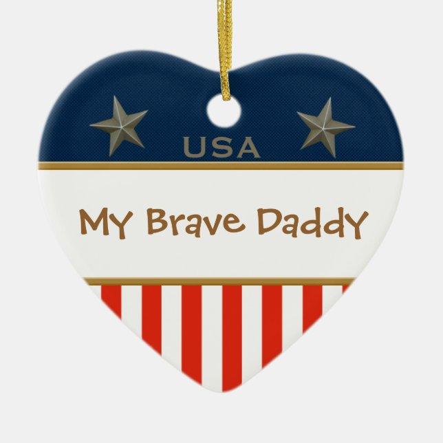 My Brave Daddy Patriotic Heart Frame Ceramic Tree Decoration (Front)