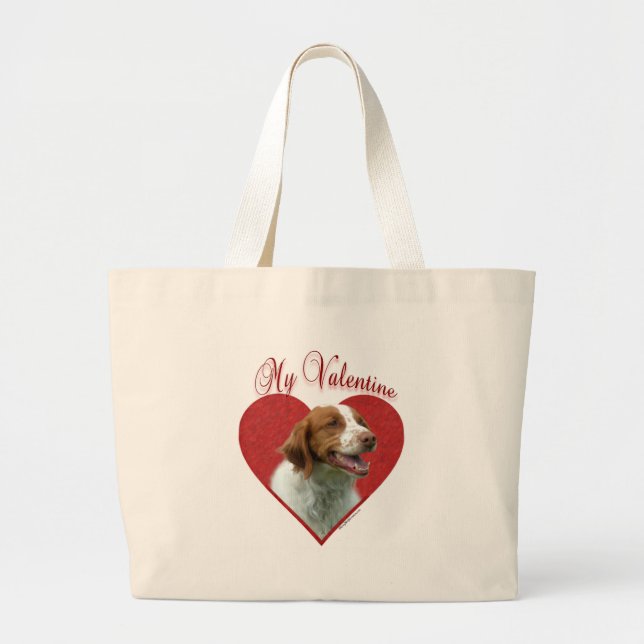 My Brittany Spaniel Valentine Large Tote Bag (Front)