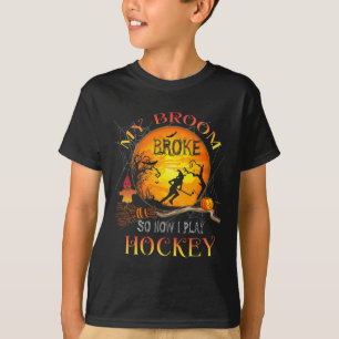 My Broom Broke So Now I Going Hockey Halloween Wit T-Shirt