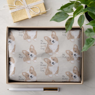 'My Brother is a Corgi' Playful Sweet Stone Linen Tissue Paper
