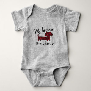 My Brother is a Weenie - Wiener Dog Red Plaid Baby Bodysuit