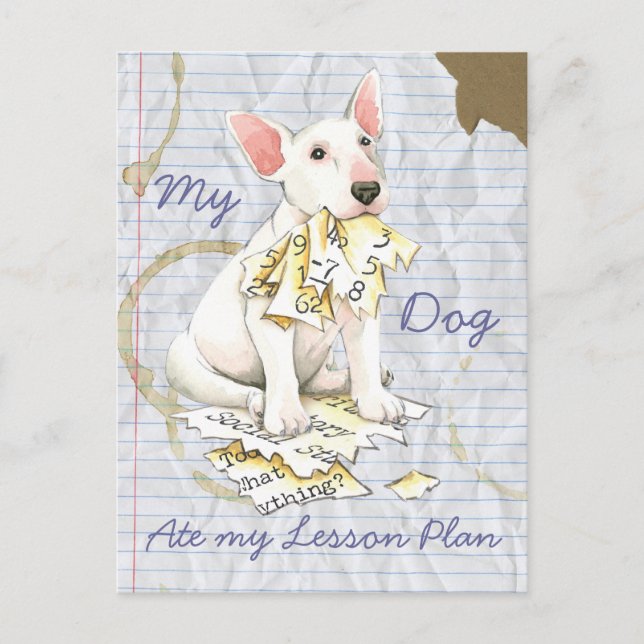 My Bull Terrier Ate My Lesson Plan Postcard (Front)