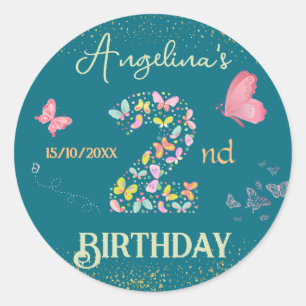 My butterfly is turning two: fluttering butterfly  classic round sticker