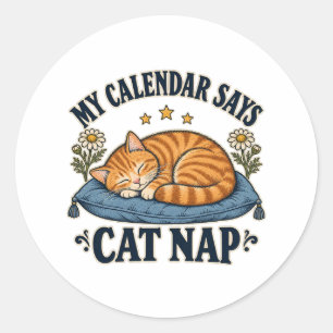 My Calendar Says Cat Nap Sleeping Ginger Cat Classic Round Sticker