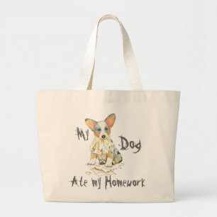 My Cardigan Welsh Corgi Ate my Homework Large Tote Bag