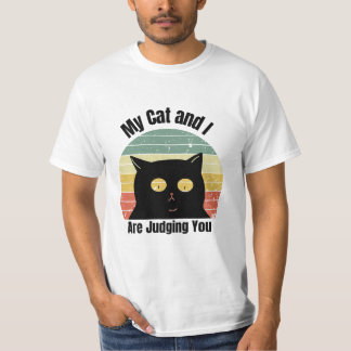 My Cat And I Are Judging You Funny Retro Sunset Bl T-Shirt