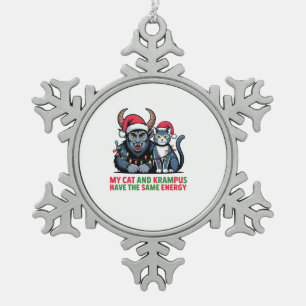 My Cat and Krampus Have the Same Energy Funny Snowflake Pewter Christmas Ornament