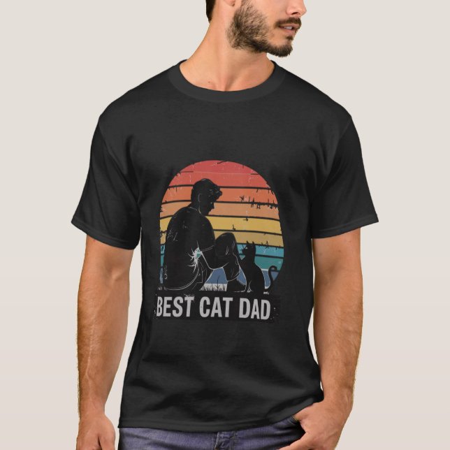 My Cat Dad Hero Retro Sunset Cool Best Cat Dad T-Shirt (Front)