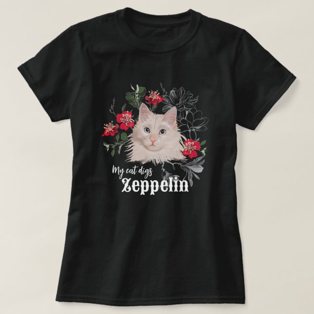My cat digs Zeppelin t-shirt black white (Design Front)