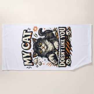 My Cat Doesnt Like You Retro Beach Towel