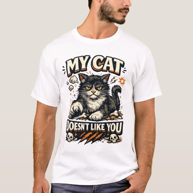 My Cat Doesnt Like You Retro T-Shirt (Front)
