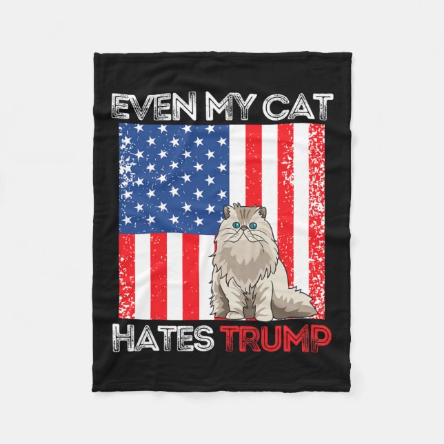My Cat Hates Trump Against Trump American Flag Ret Fleece Blanket (Front)
