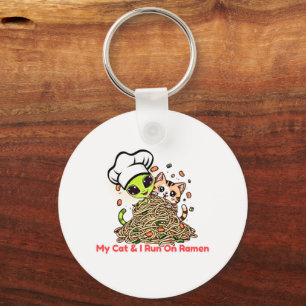 My Cat & I Run on Ramen Kawaii Art Key Ring