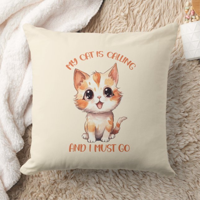 My Cat Is Calling Cute Orange Cat Cushion (Blanket)