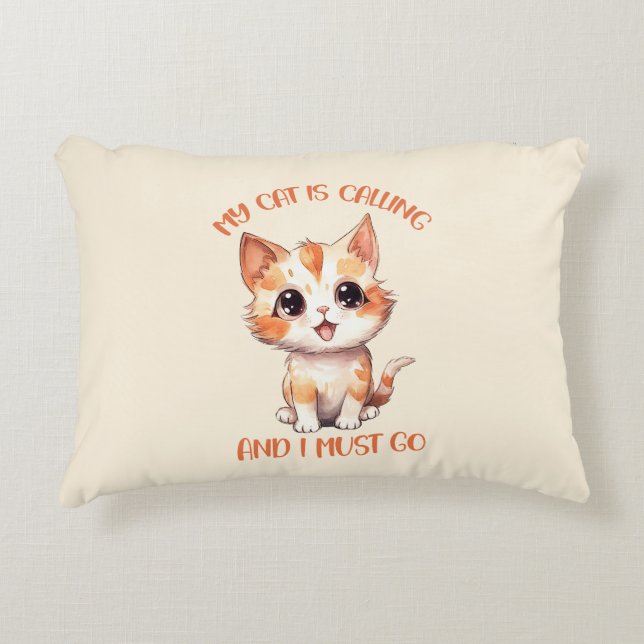 My Cat Is Calling Cute Orange Cat Decorative Cushion (Front)