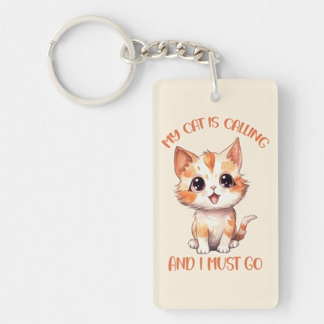 My Cat Is Calling Cute Orange Cat Key Ring (Front)