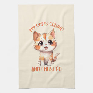 My Cat Is Calling Cute Orange Cat Tea Towel