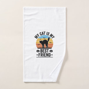 My Cat Is My Best Friend Vintage Cat Shirt Design_ Hand Towel