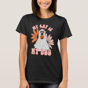 My Cat Is My Boo Floral Groovy Ghost Cat Spooky Ha T-Shirt