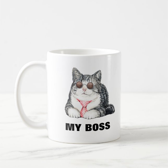 My cat is my boss sunglasses tie funny coffee mug (Left)