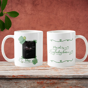 My cat is my lucky charm green frame with photo coffee mug