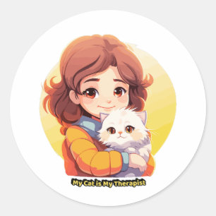 My Cat is My Therapist – Cute Comfort Cat Classic Round Sticker