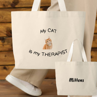 My Cat is my therapist Large Tote Bag