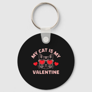 My Cat Is My Valentine Cute Cat Lover Hearts Valen Key Ring