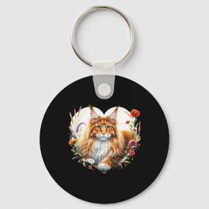 My Cat Is My Valentine Cute Orange Maine Coon Cat Key Ring