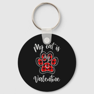 My Cat Is My Valentine Red Plaid Cat Lover Valenti Key Ring