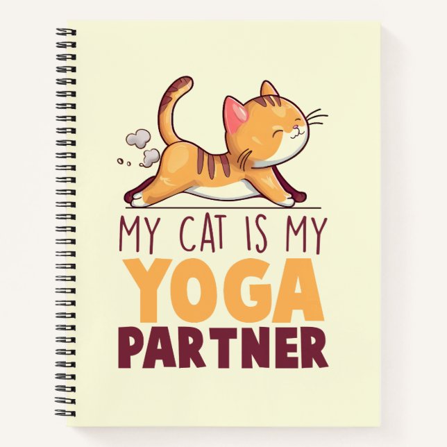 My Cat Is My Yoga Partner – Stretching Cat Notebook (Front)
