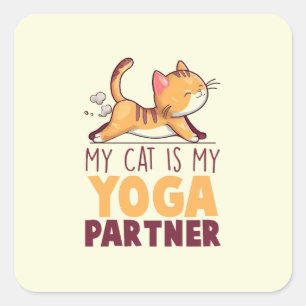 My Cat Is My Yoga Partner – Stretching Cat Square Sticker