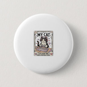 My Cat Is Player Two Cat Gamer Tech Vintage Vector 6 Cm Round Badge