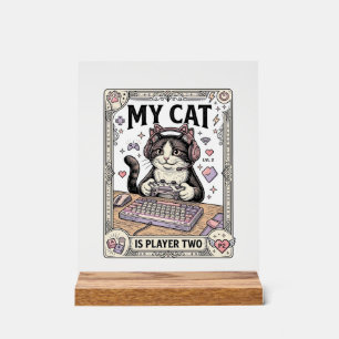 My Cat Is Player Two Cat Gamer Tech Vintage Vector Acrylic Sign
