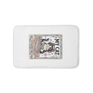My Cat Is Player Two Cat Gamer Tech Vintage Vector Bath Mat