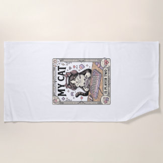 My Cat Is Player Two Cat Gamer Tech Vintage Vector Beach Towel