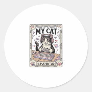 My Cat Is Player Two Cat Gamer Tech Vintage Vector Classic Round Sticker