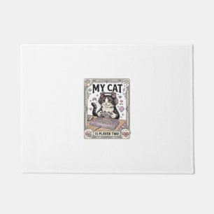 My Cat Is Player Two Cat Gamer Tech Vintage Vector Doormat