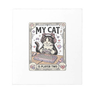 My Cat Is Player Two Cat Gamer Tech Vintage Vector Notepad