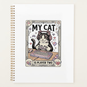 My Cat Is Player Two Cat Gamer Tech Vintage Vector Planner