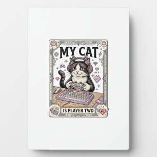 My Cat Is Player Two Cat Gamer Tech Vintage Vector Plaque