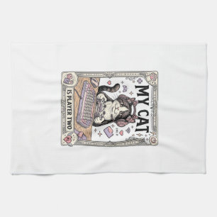 My Cat Is Player Two Cat Gamer Tech Vintage Vector Tea Towel