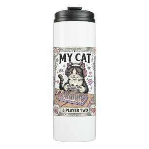 My Cat Is Player Two Cat Gamer Tech Vintage Vector Thermal Tumbler