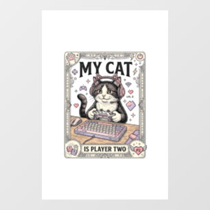 My Cat Is Player Two Cat Gamer Tech Vintage Vector Window Cling