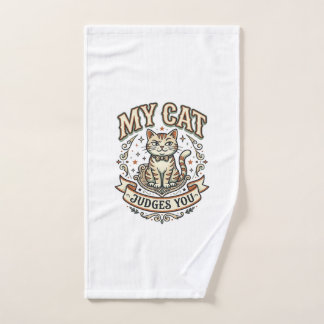My Cat Judges You Cat Sarcasm Attitude Vintage Vec Hand Towel