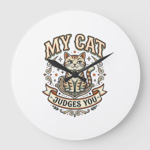 My Cat Judges You Cat Sarcasm Attitude Vintage Vec Large Clock